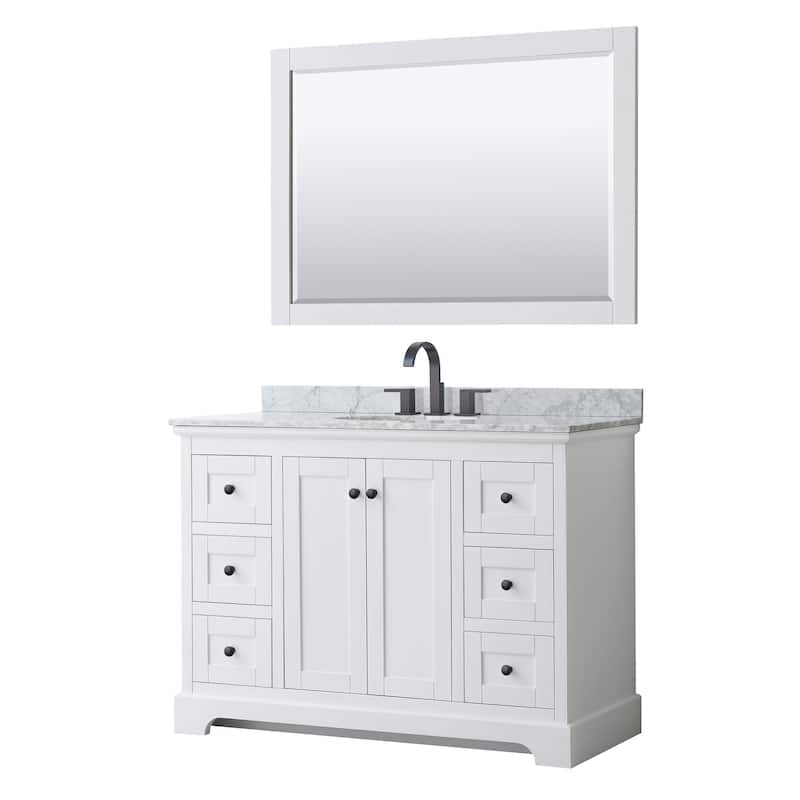 Wyndham Collection Avery 48" Free Standing Single Basin Vanity Set - White / White Carrara Marble Top / Matte Black - Painted
