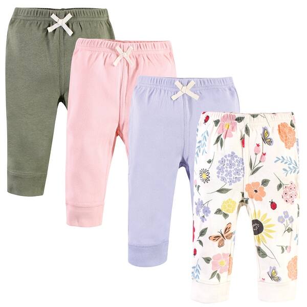 slide 1 of 1, Touched by Nature Baby Girl Organic Cotton Pants, Flutter Garden 0-3 Months - Flutter Garden