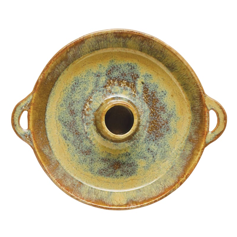 Stoneware Dish with Toothpick Holder, Reactive Glaze, Brown (Each One Will Vary)