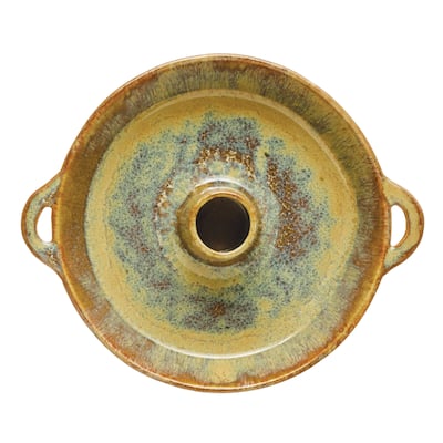 Stoneware Dish with Toothpick Holder, Reactive Glaze, Brown (Each One Will Vary)