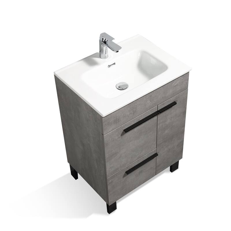 Freestanding Bathroom Vanity Set in Concrete Grey with Integrated Ceramic Sink
