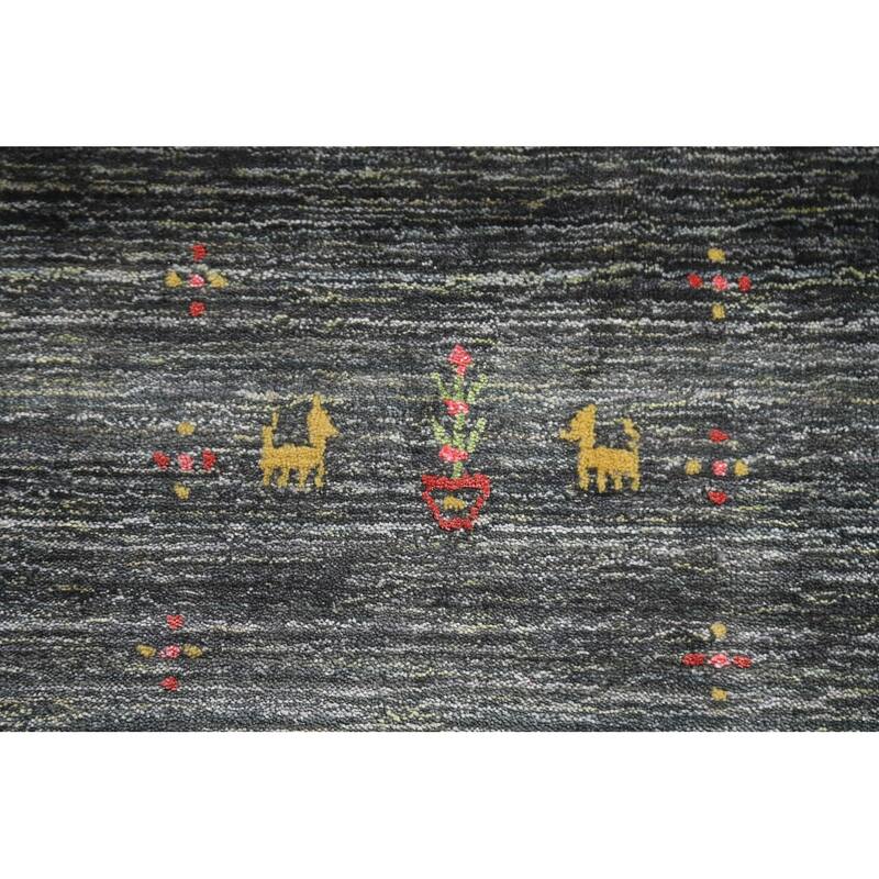 Gabbeh Area Rug Hand-Knotted Grey Wool Carpet - 7'11"x 9'10"