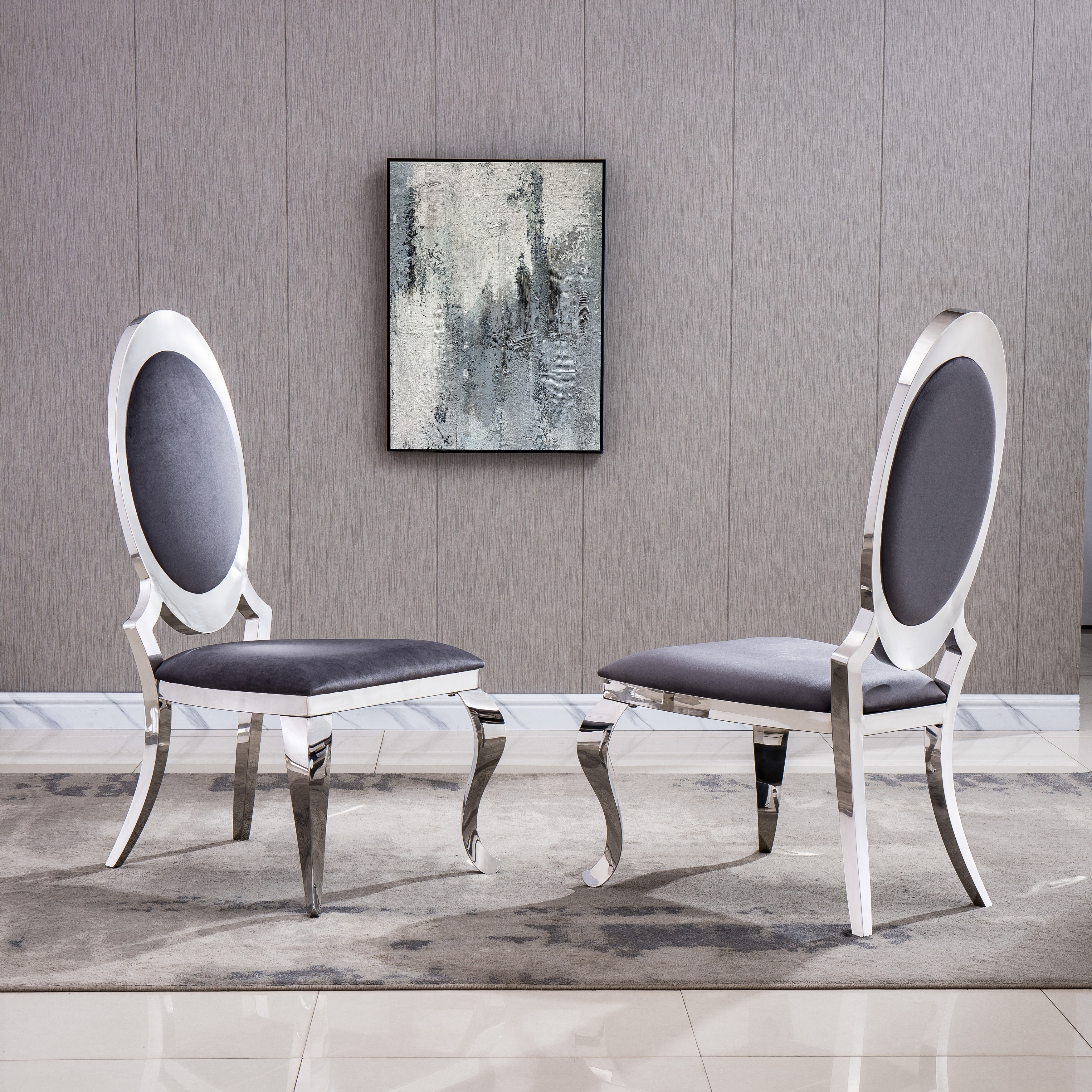 2-Piece Oval Back Dining Chair with Silver Mirrored Legs