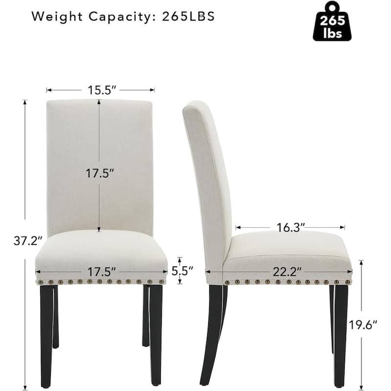Modern Fabric Dining Chairs Set of 2 – Upholstered Curved Backrest, Wood Legs & 265lb Capacity, for Kitchen/Dining Room