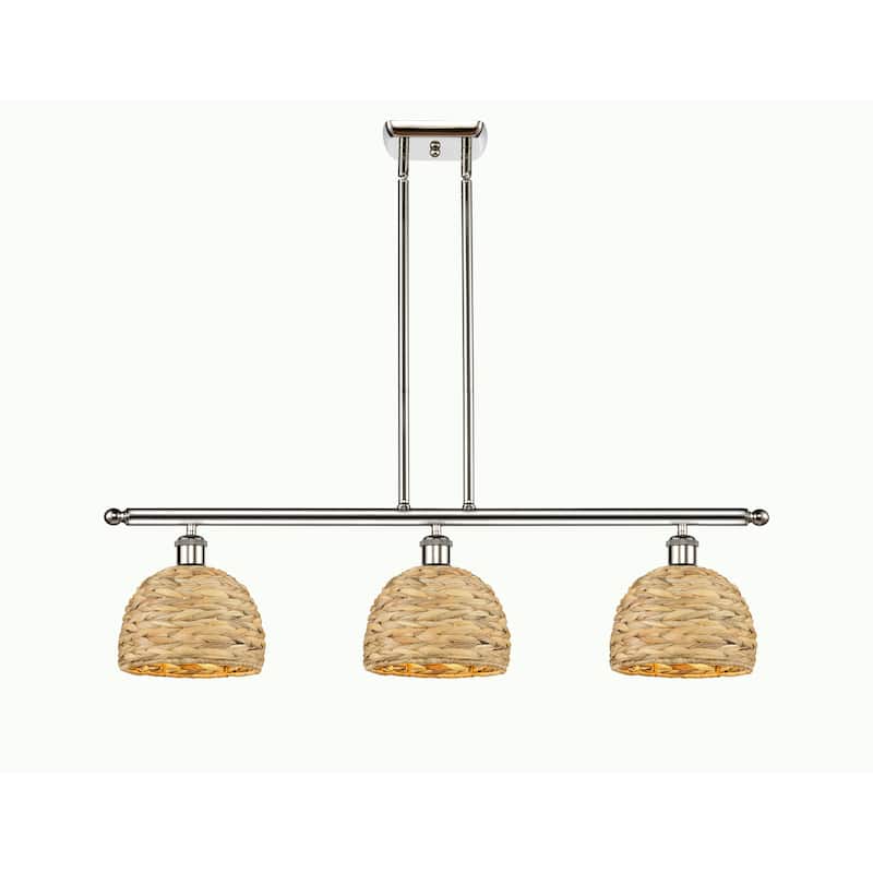 Innovations Lighting Woven Rattan - 3 Light 8" Stem Hung Island Light - Polished Nickel