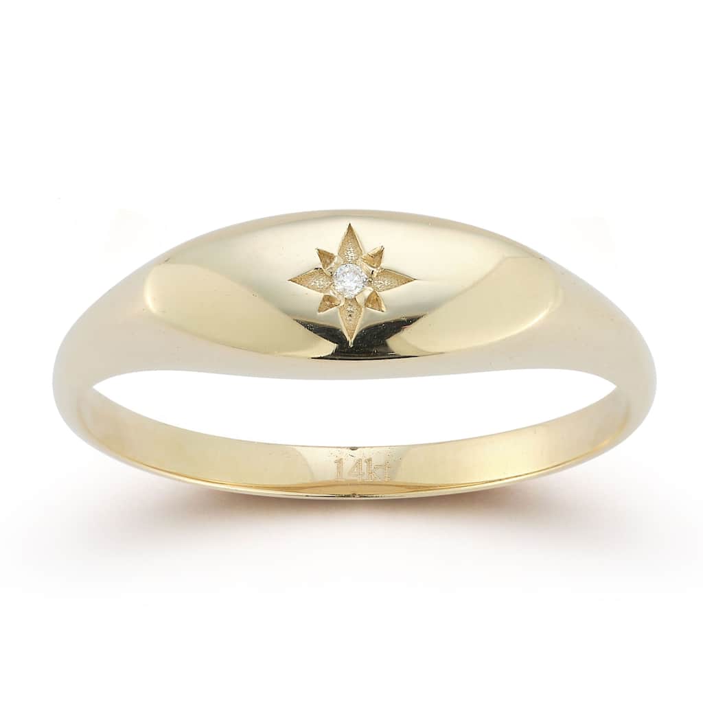 Soleil 14K Gold Diamond Signet Ring