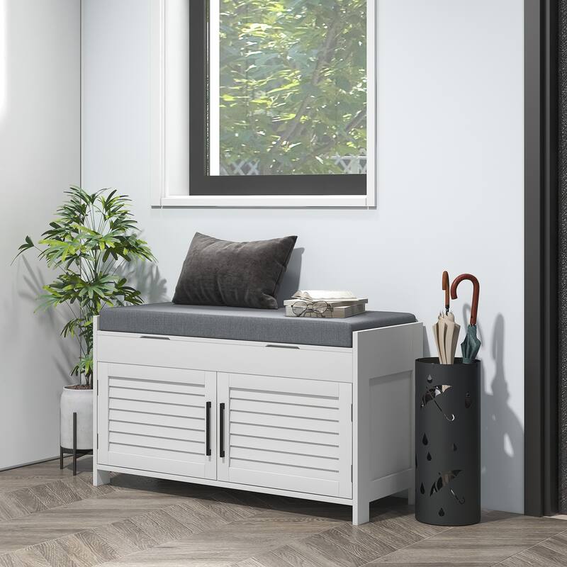 White Shoe Bench Storage Bench Entryway Bench with Padded Seat, Hallway Bench Indoor Bench Corridor Bench