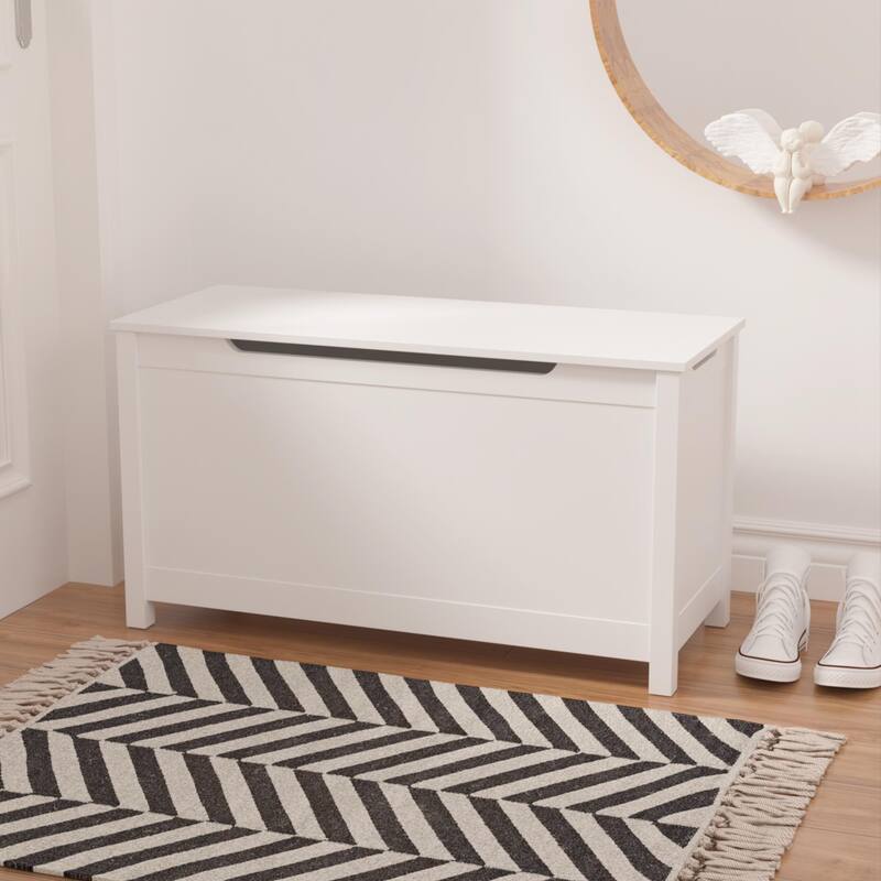 Kids Wooden Toy Box Storage with Safety Hinged Lid for Ages 3+