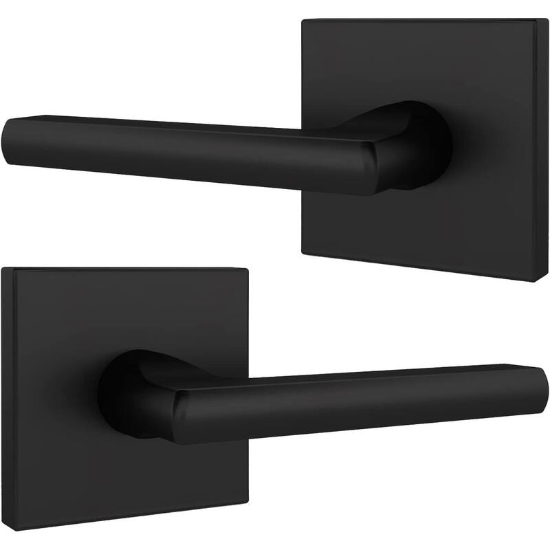 Mega Handles PRIME Reversible Dummy Interior Door Levers with Square Rosette for French Doors & Closets, Modern Stainless Steel -  Non Turning Reversible Handing|Matte Black