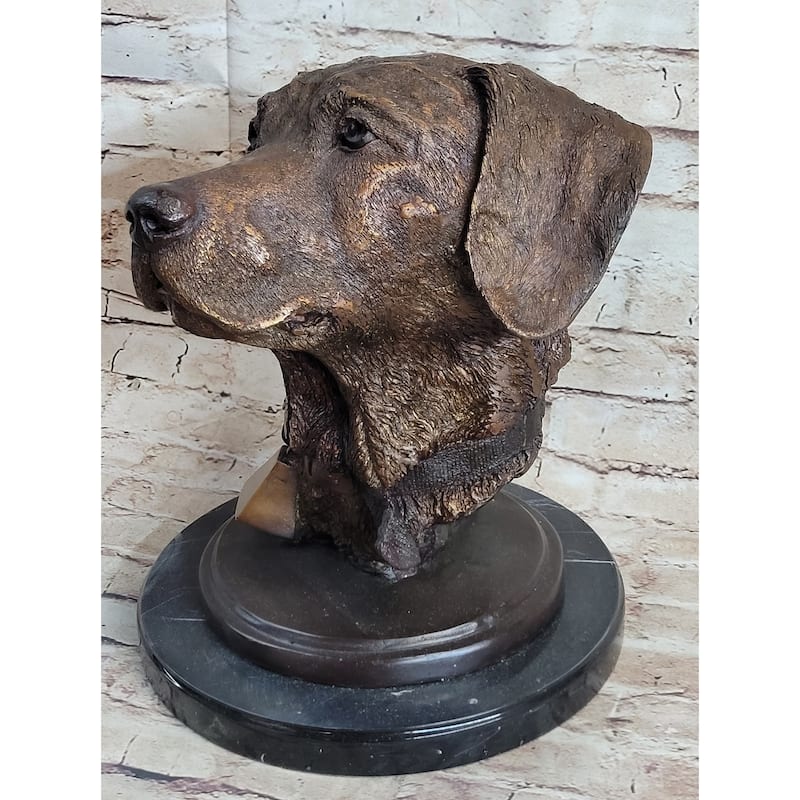 Labrador Retriever Dog Pet Bronze Bust Sculpture Statue Figure On Marble Base