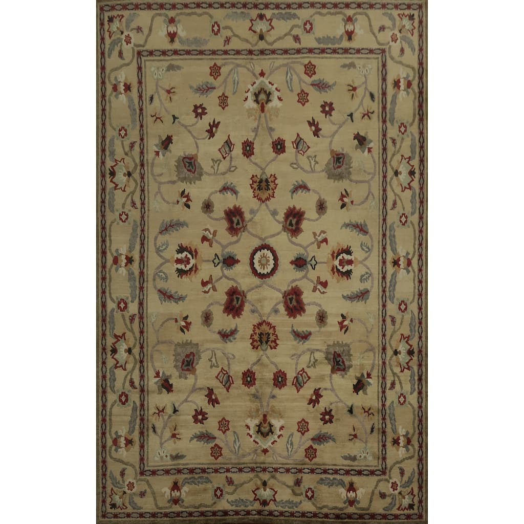 Hand Knotted Oriental 100% Wool Carpet Traditional Floral Yellow & Gold Nepalese Area Rug - 12' 3'' X 8' 11''