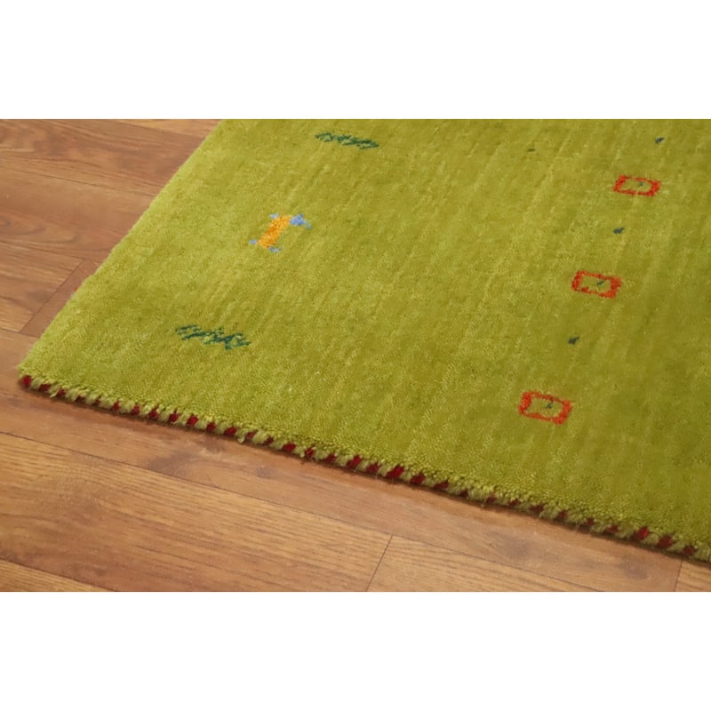 Hand Knotted Oriental 100% Wool Carpet Tribal Animal Pictorial Green Gabbeh Area Rug - 3' 9'' X 2' 0''
