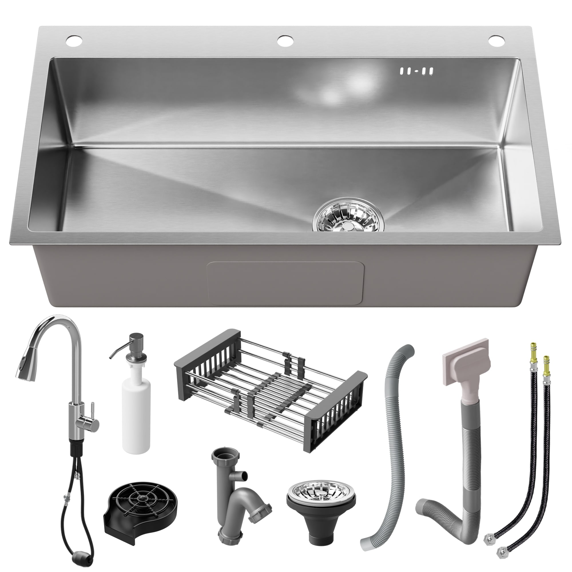 Drop In Stainless Steel Single Bowl Sink with Multiple Accessories