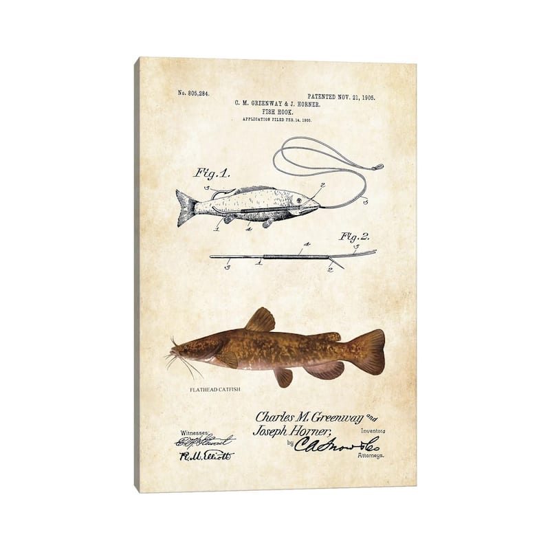 iCanvas "Flathead Catfish Fishing Lure" by Patent77 Canvas Print