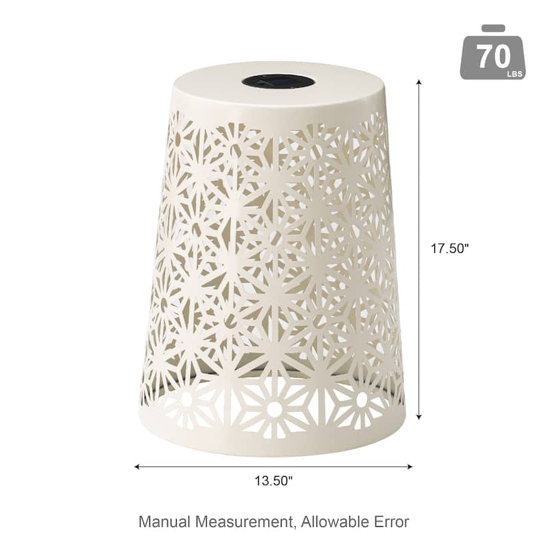 Glitzhome 17.5"H Set of 2 Cutout Geometric Pattern Solar Powdered LED Light Garden Stool