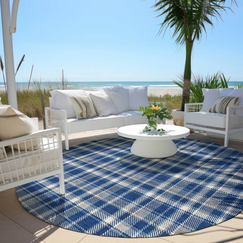 Alvasi Plaid Weather Resistant Blended Style Runner Outdoor Rug