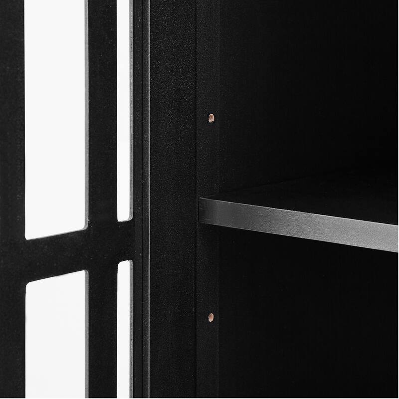 Freestanding Adjustable Storage Cabinet with Metal Knobs, Acrylic Panel Door Cabinet, Groove Pattern Drawer and Door Cabinet