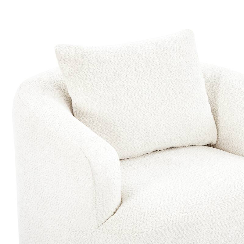 Chenille 360° Swivel Barrel Chair with Throw Pillow, Pocket Spring Cushion and Ergonomic Armrests