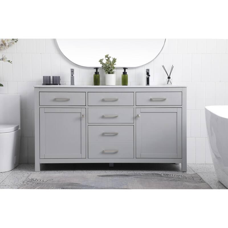 Elegant Lighting VF23360D Lewis 60" Free Standing Double Basin Vanity
