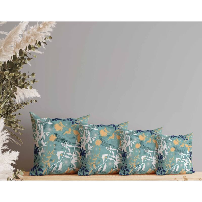 Butterfly Floral Orbit Indoor/Outdoor Reversible Throw Pillow Blue and Cyan
