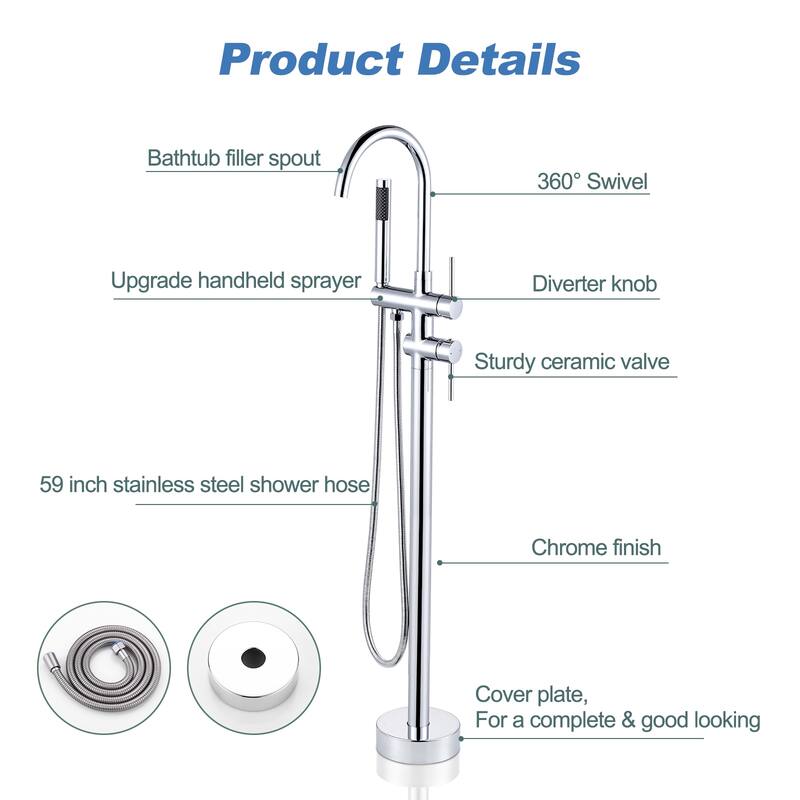 WOWOW Double Handle Freestanding Tub Faucet with Handheld Shower