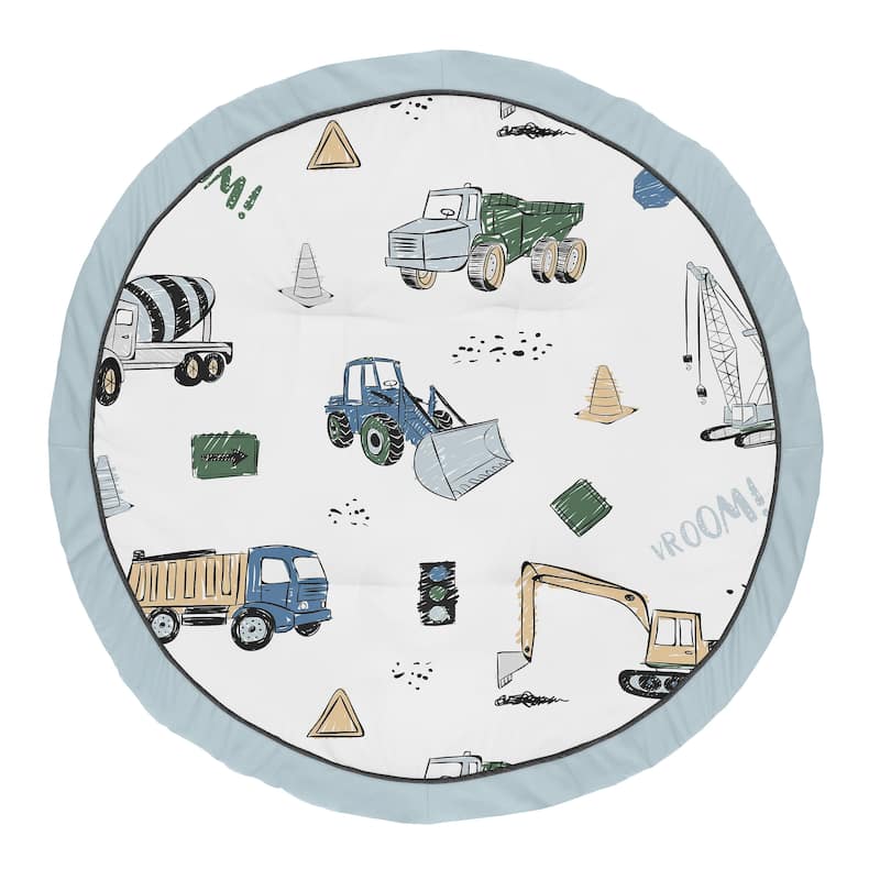 Construction Truck Collection Boy Baby Tummy Time Playmat - Grey Yellow Black Blue and Green Transportation