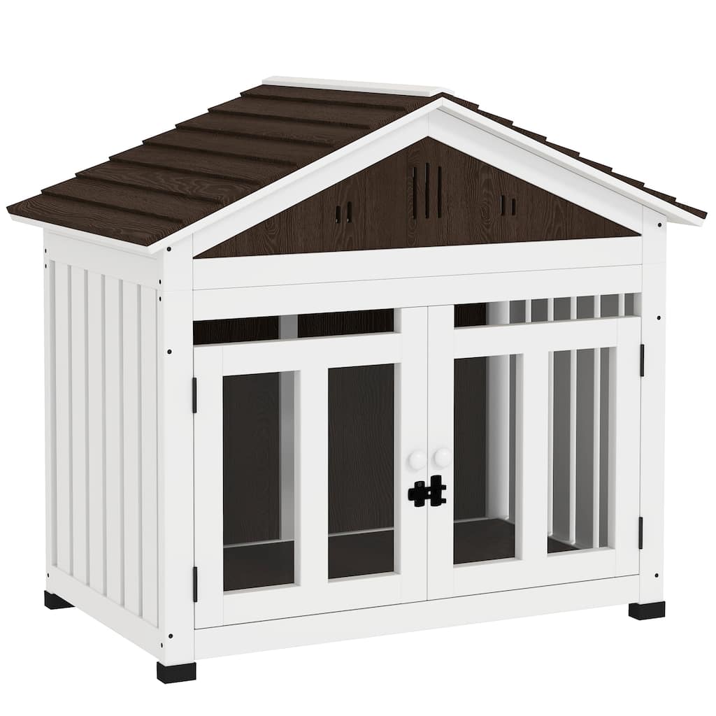 PawHut 40"L Dog House Outdoor Indoor, Wooden Dog Kennel for Small, Medium, Large Dogs, Puppy Shelter