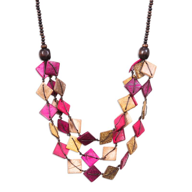 Novica Handmade Tender Diamonds Wood And Coconut Shell Beaded Strand Necklace