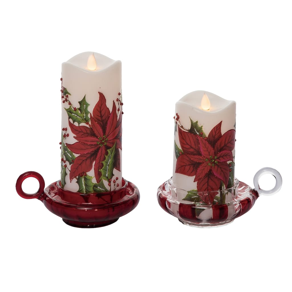 Transpac 8.75 in. Holiday Faux Poinsettia Candle Set of 2