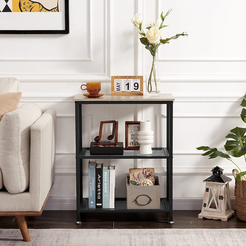 VECELO Industrial Style 3-Tier Nightstands Set of 2 with Open Storage Shelves