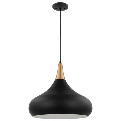 Phoenix 1 Light Large Pendant Matte Black with Burnished Brass