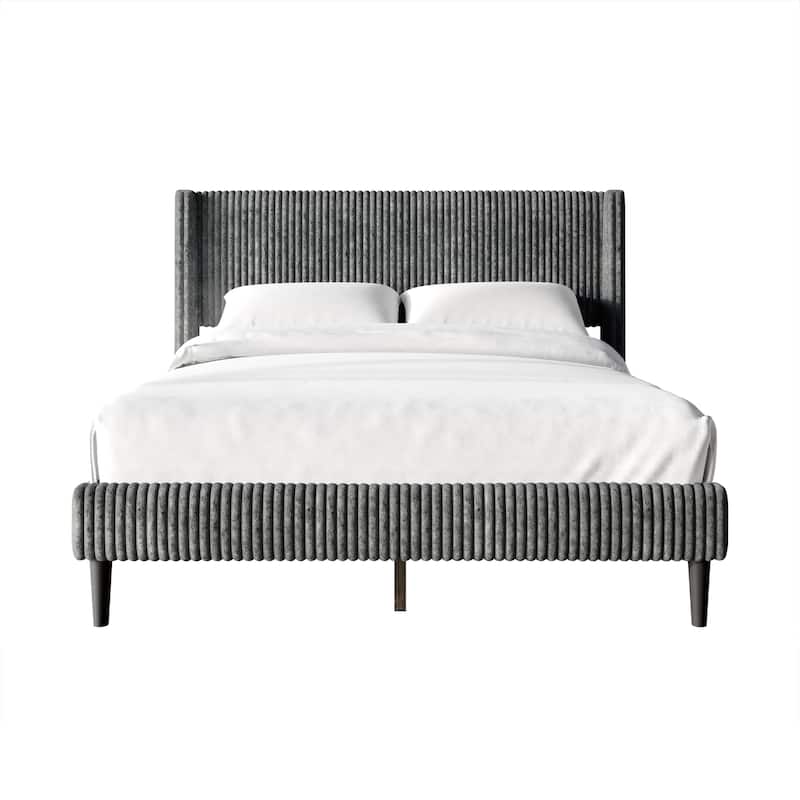 CraftPorch Modern Wingback Upholstered Velvet Bed - Grey - Queen