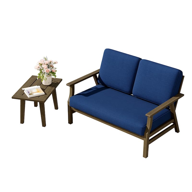 2-Piece Teak Outdoor Loveseat Set with Table.