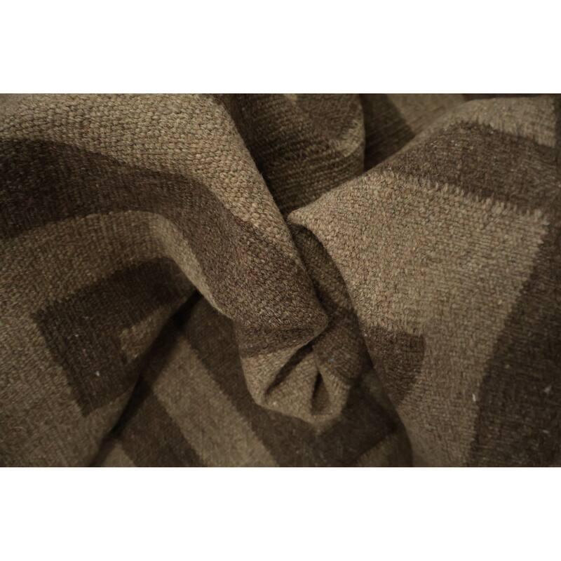 Hand Woven Oriental 100% Wool Carpet Southwestern All-Over Brown Kilim Area Rug - 12' 9'' X 9' 11''