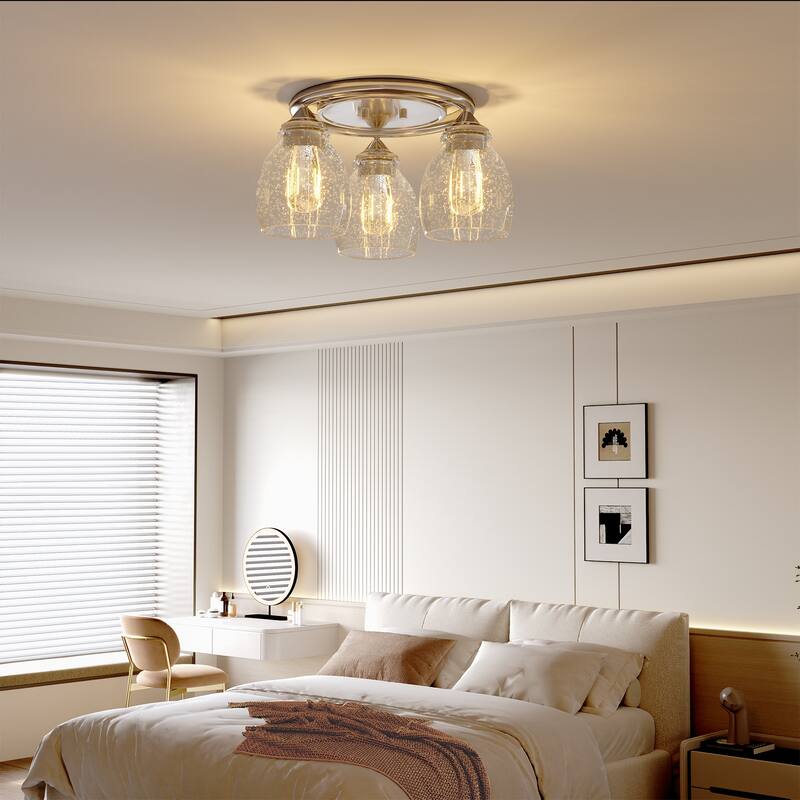Modern 3-Light Flush Mount Ceiling Light with Clear Bubble Glass