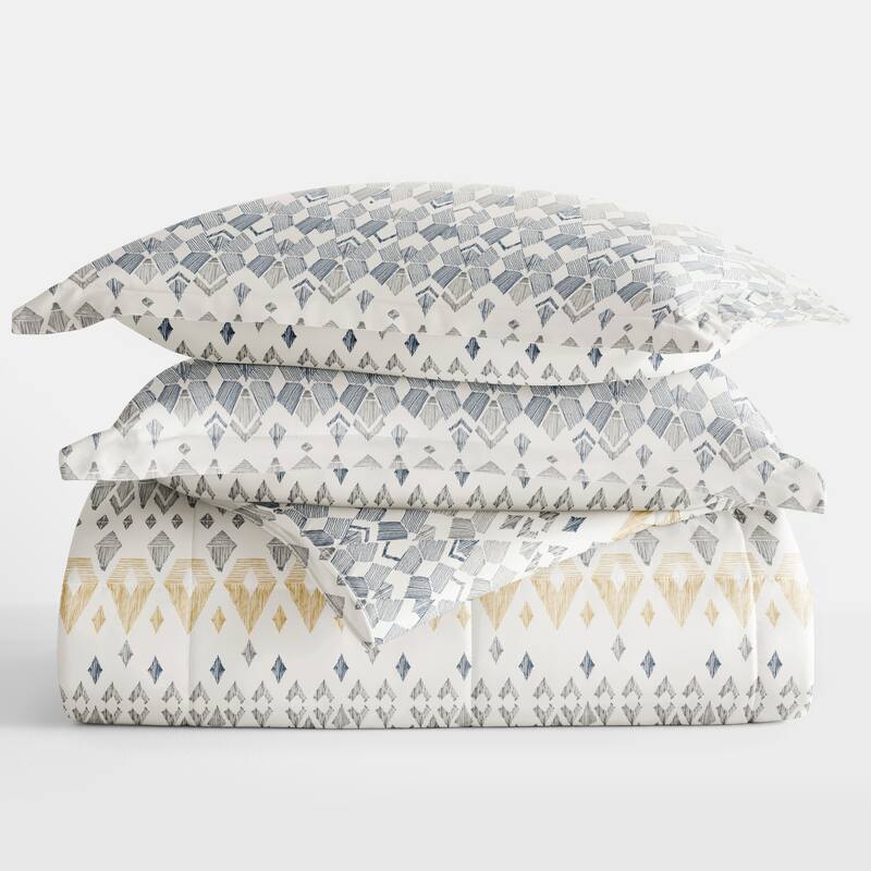 Becky Cameron Mayan Stamp Pattern Reversible Down Alt Comforter Set - Queen - 3 Piece