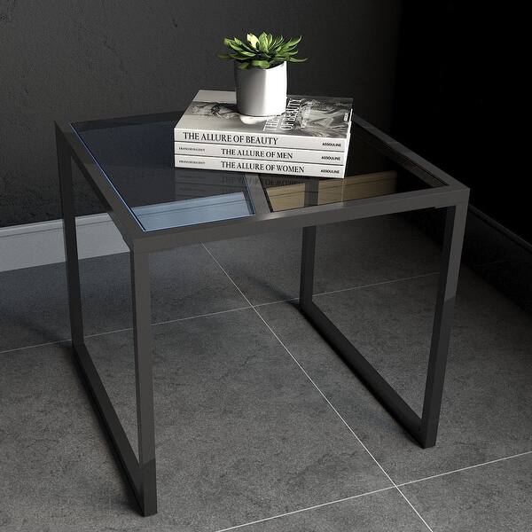 Shop Costway Square Side End Table Tempered Glass Top Metal