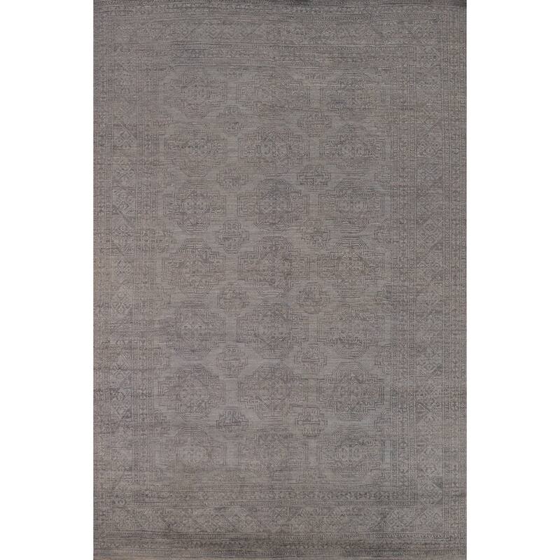 Hand Knotted Oriental 100% Wool Carpet Transitional All-Over Greys & Charcoal Oushak Area Rug - 8' 10'' X 6' 1''