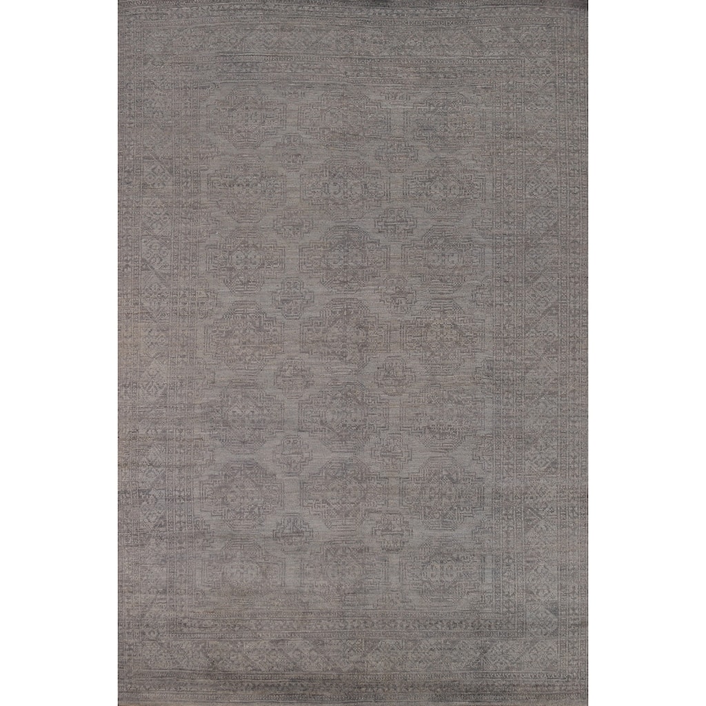 Hand Knotted Oriental 100% Wool Carpet Transitional All-Over Greys & Charcoal Oushak Area Rug - 8' 10'' X 6' 1''
