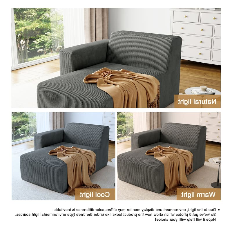 UIXE Upholstered Corduroy Chaise Lounges For Interior - 56.9" W x 31.8 H" 35.3 D"