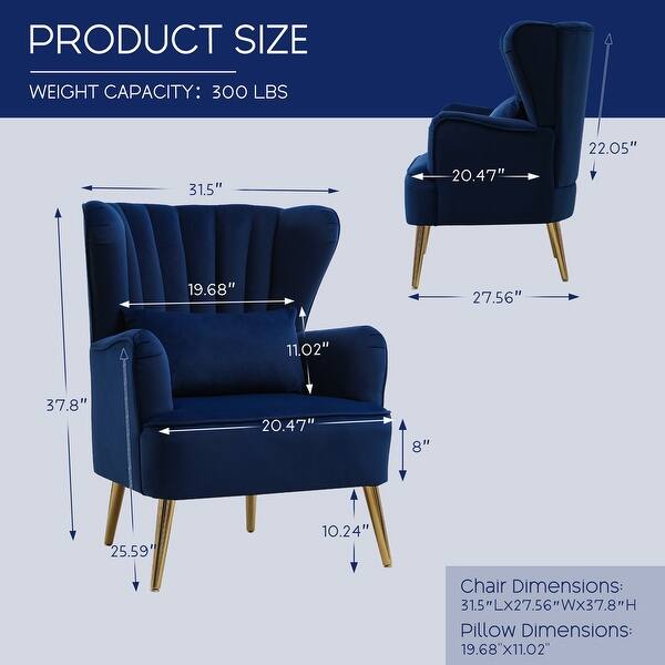 dimension image slide 5 of 10, HOMYKA Modern Wingback Arm Chair Upholstered Accent Chair Set of 2