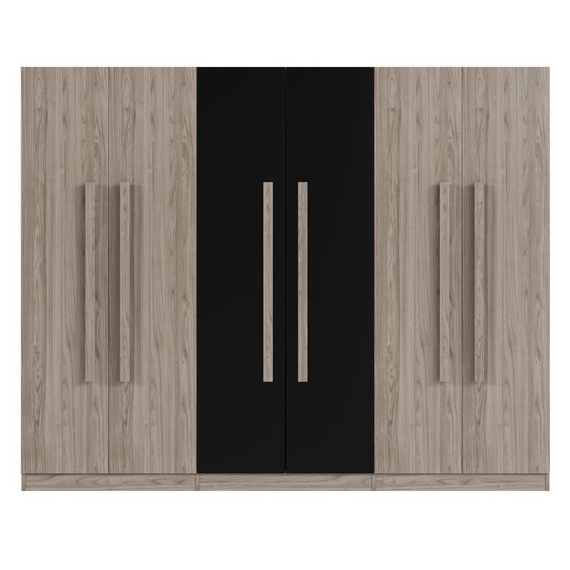 Roomfitters 6-Door Wooden Wardrobe with Inner Drawers, Hanging Rod and Storage Compartments