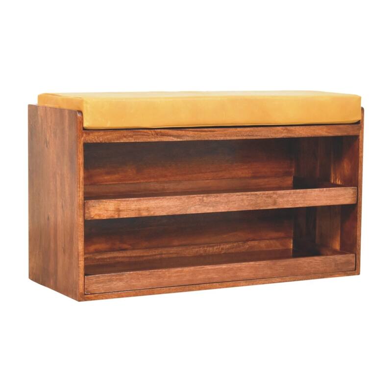 Artisan Furniture Solid Wood Buffalo Hide Pull out Honey Caramel Shoe Storage Bench