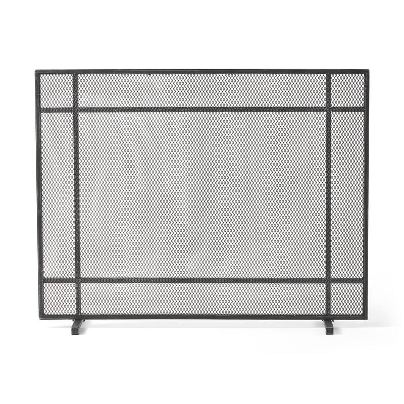 Hype Fireplace Screen with Mesh, Single Panel, Black and Silver