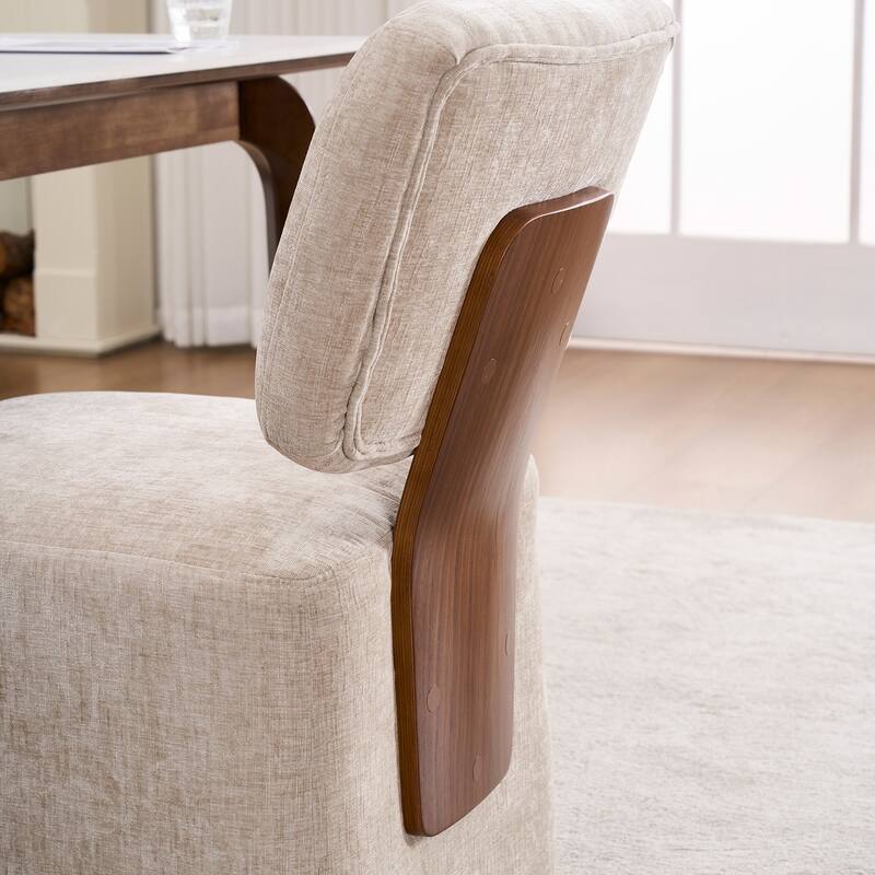Linen Upholstered Armless Dining Chair with Casters