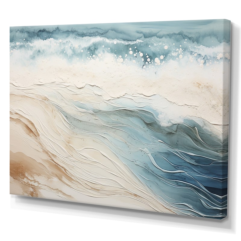 Designart "Modern Blue And Beige Sand Aerial View V" Coastal Beach Sand Wall Art