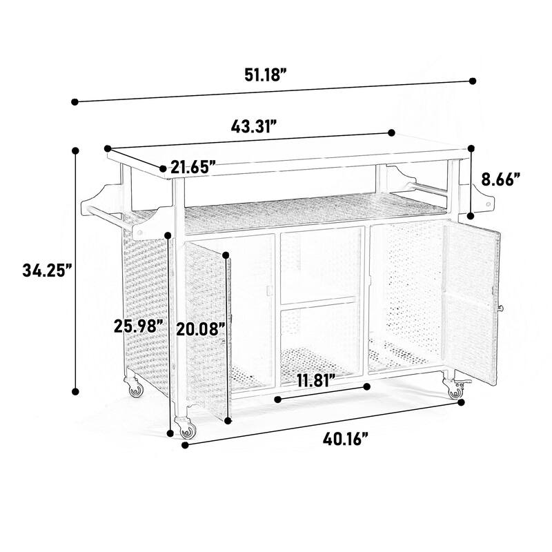 Large bar cart,Outdoor Kitchen Wicker Island Rolling Cart & Storage Cabinet