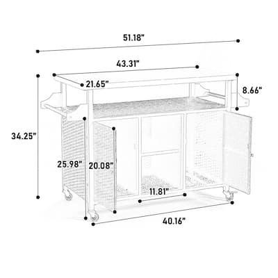 Large bar cart,Outdoor Kitchen Wicker Island Rolling Cart & Storage Cabinet