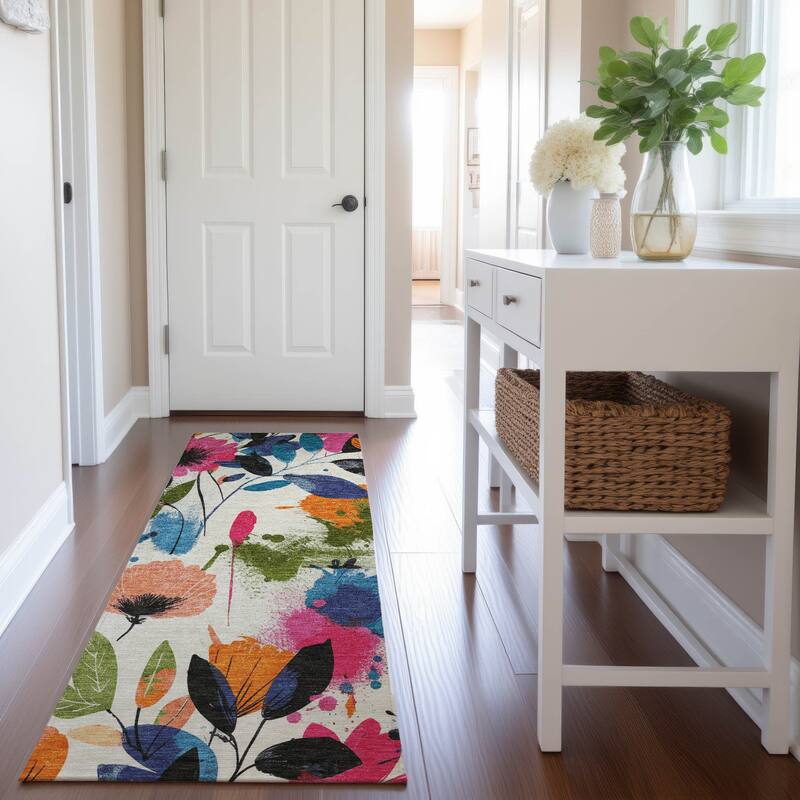Premium Washable Super Soft Floral Mayfield Rug - Ivory - 2'3" x 7'6"