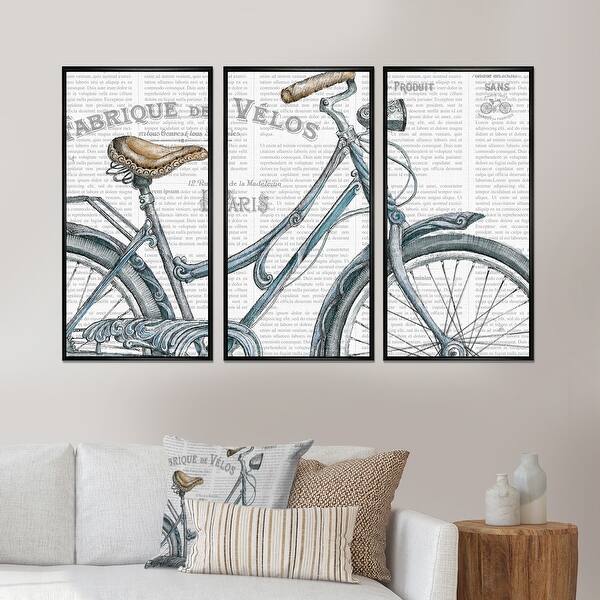 slide 2 of 12, Designart 'Paris France Bicycles III' Traditional Framed Art Prints Set of 3 - 4 Colors of Frames 36 in. wide x 20 in. high - 3 Panels - Black